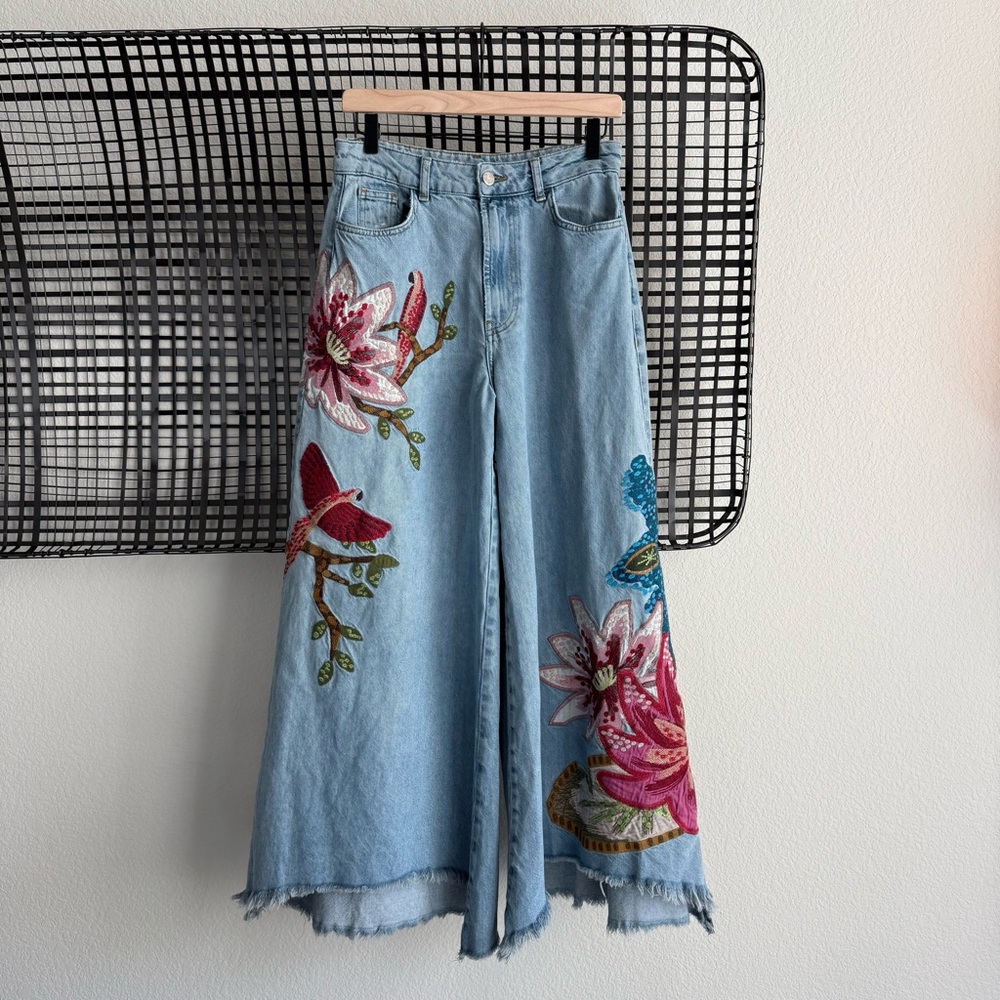 Farm Rio Embroidered Wide Leg Jeans - Picture 2 of 8